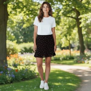 Brandy Melville Black Mini Skirt with Red Floral Design